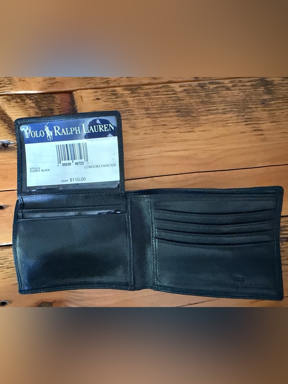 Polo by Ralph Lauren Black Leather Bi-Fold Wallet circa 1999 or 2000, Unused